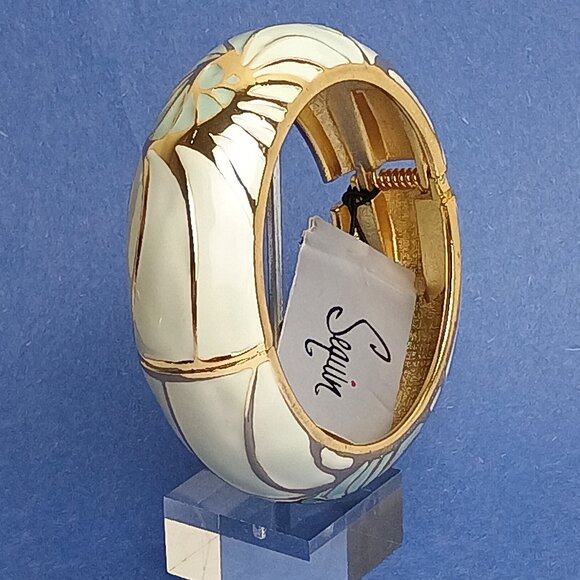 The Eye Of The Storm Pattern Multi Enamel Hinge Cuff Clamper Bracelet Chunky Csl - Picture 5 of 6